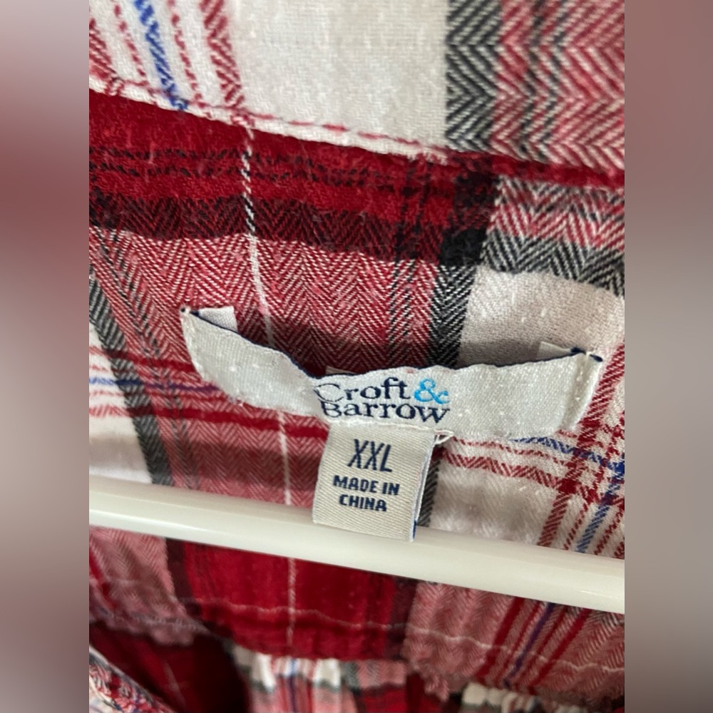 Gently Worn Croft&Barrow Sz-XXL Red Plaid Button-Up Flannel Wintertime Warm Top🎄 - Picture 8 of 16